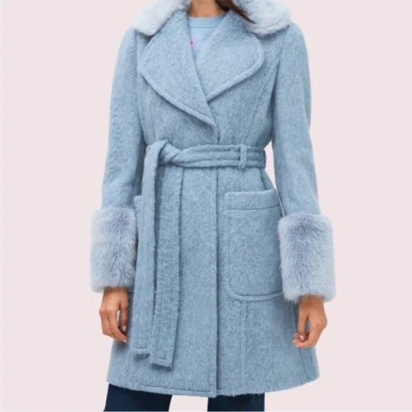 Kate Spade Fur Trim Wrap Coat - Picture 2 of 10